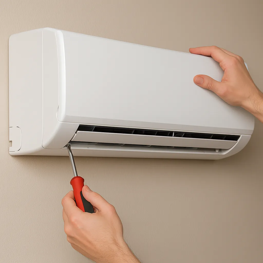 Técnico instalando aire acondicionado